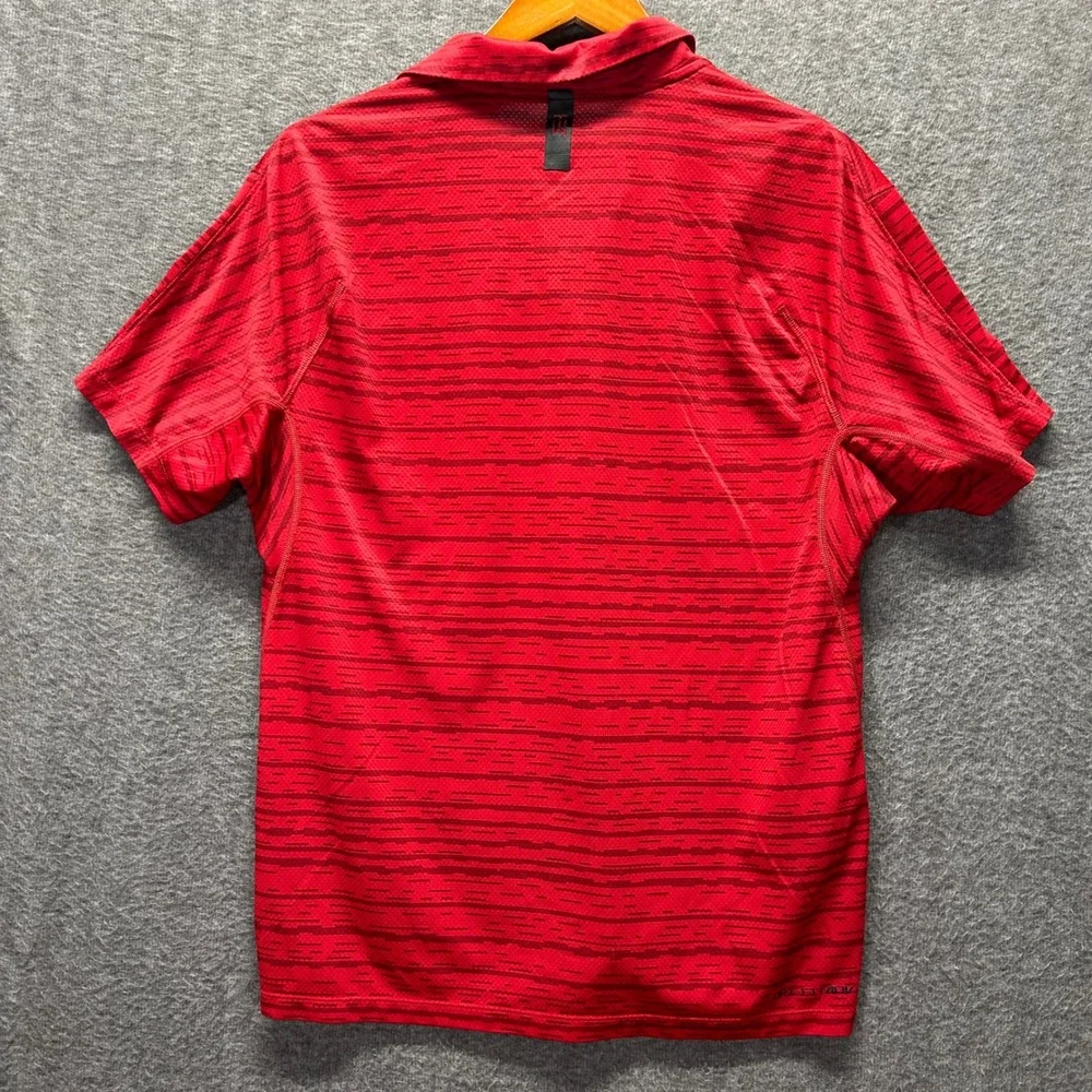 Nike Tiger Woods Collection‎ Mens Red Striped Blade Collar Golf Polo Shirt Large